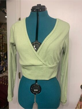 wild fable Sage Green Ribbed Wrap Crop Top